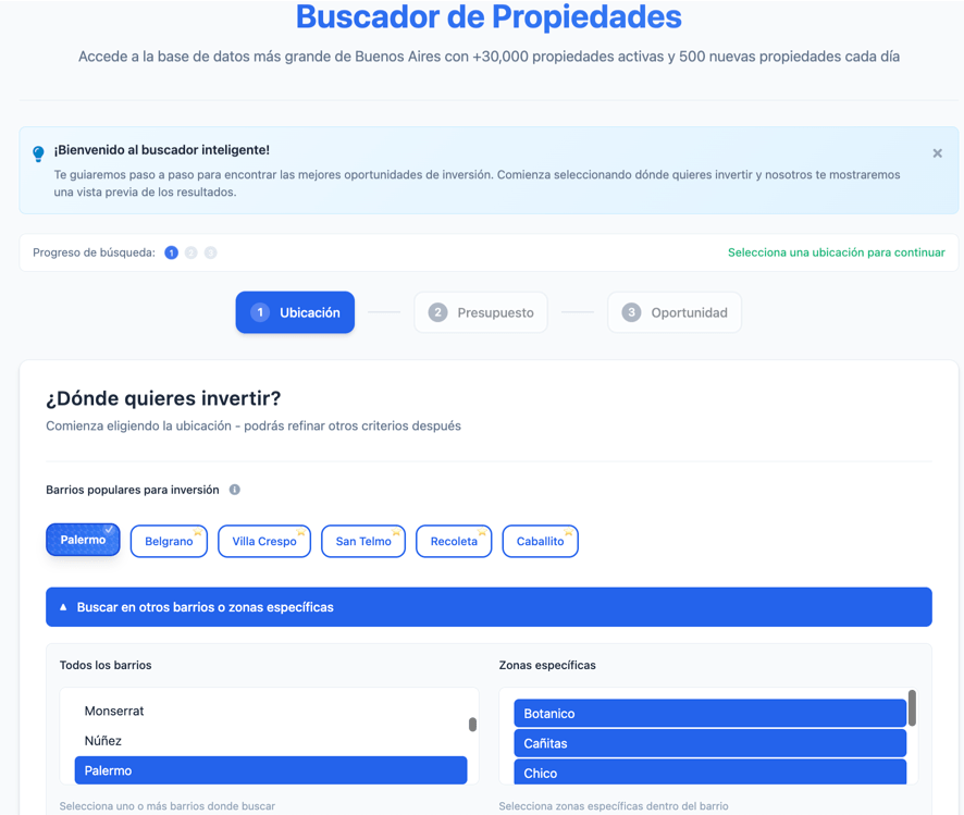 Filtros avanzados del buscador de propiedades Valoris