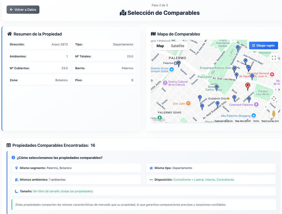 Paso 2 Tasador - Análisis automático de comparables
